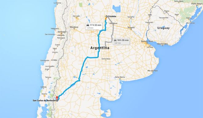 Mapa Ruta Córdoba Bariloche